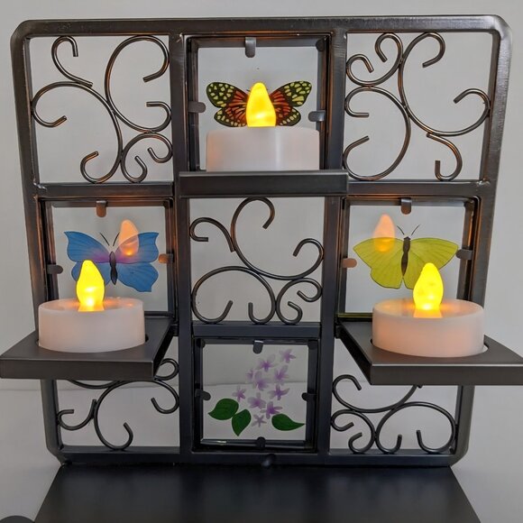 Vintage PARTYLITE Etched Glass Butterfly Tealight Pewter Easel Holder NEW! - Picture 9 of 9